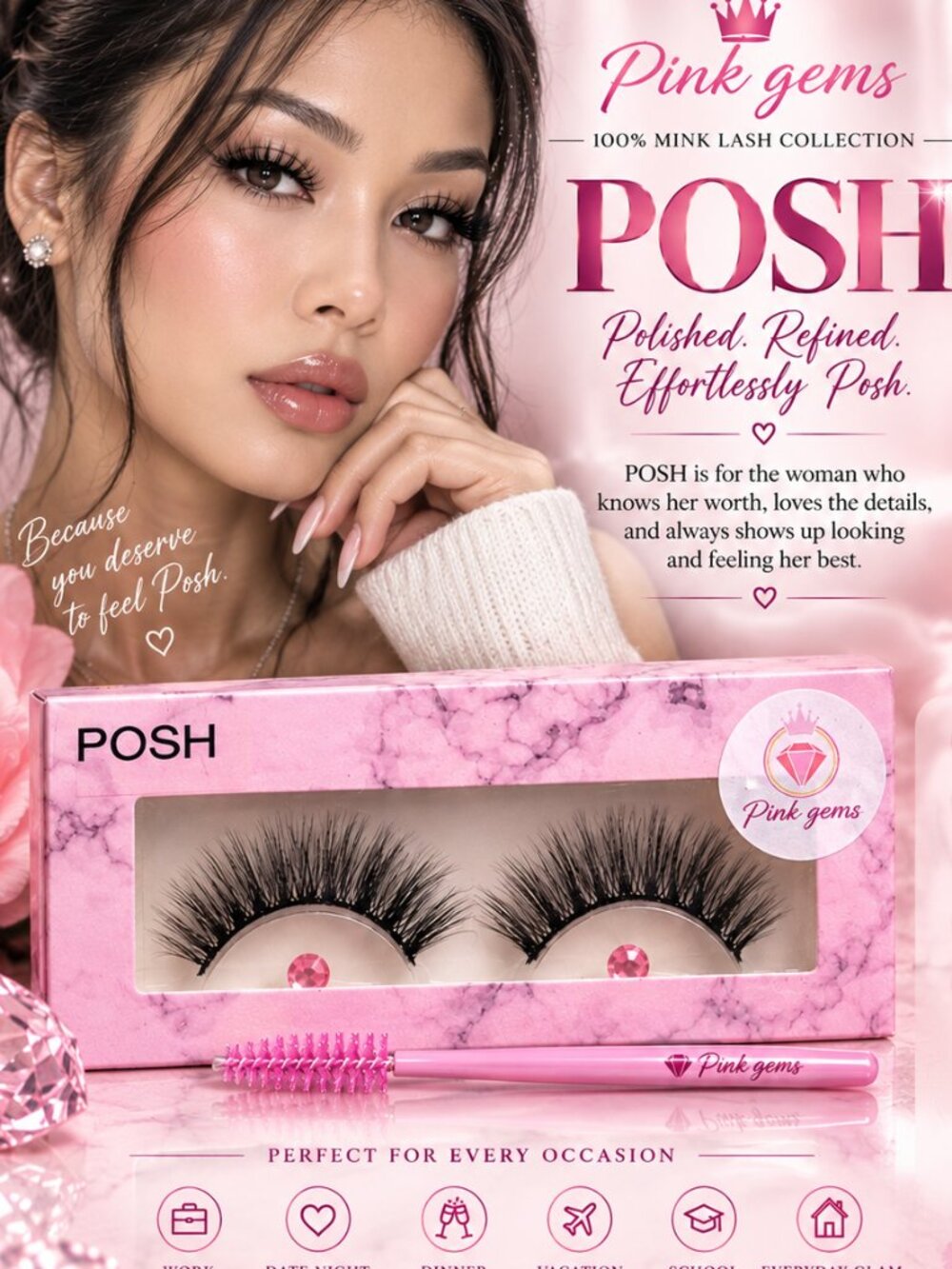 POSH 100% Mink Lashes – Luxury Wispy Full Volume Reusable